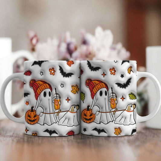 Petthouse | Сute Ghost Dog Walking 3d Inflated Mug, Ghost Dog Coffee Mug, Dog Lovers Gift, Spooky Season Gift