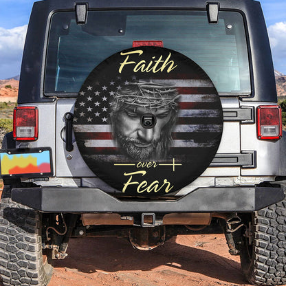 Petthouse | Christian Thin The Red Flag Wheel Tire Covers Jesus Christian Faith Over Fear Spare Tire Cover