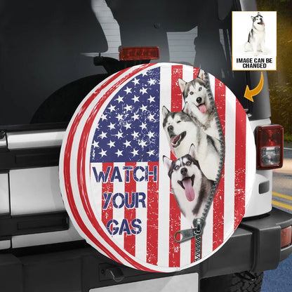 Petthouse | Custom Photo Personalized Spare Tire Cover Siberian Husky Watch Your Gas Tire Cover For Car