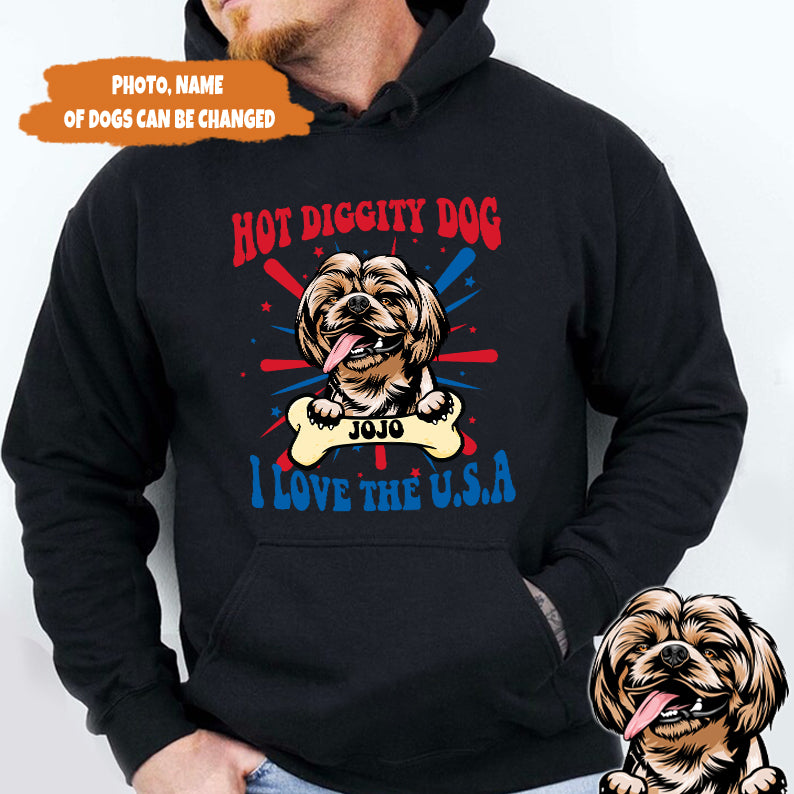 Petthouse | Custom Dog Hot Diggity Dog I Love The Usa Shirt, Independence Day Shirt, Gift For Dog Lovers