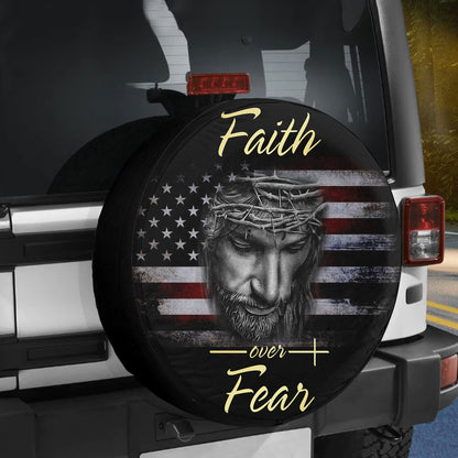 Petthouse | Christian Thin The Red Flag Wheel Tire Covers Jesus Christian Faith Over Fear Spare Tire Cover