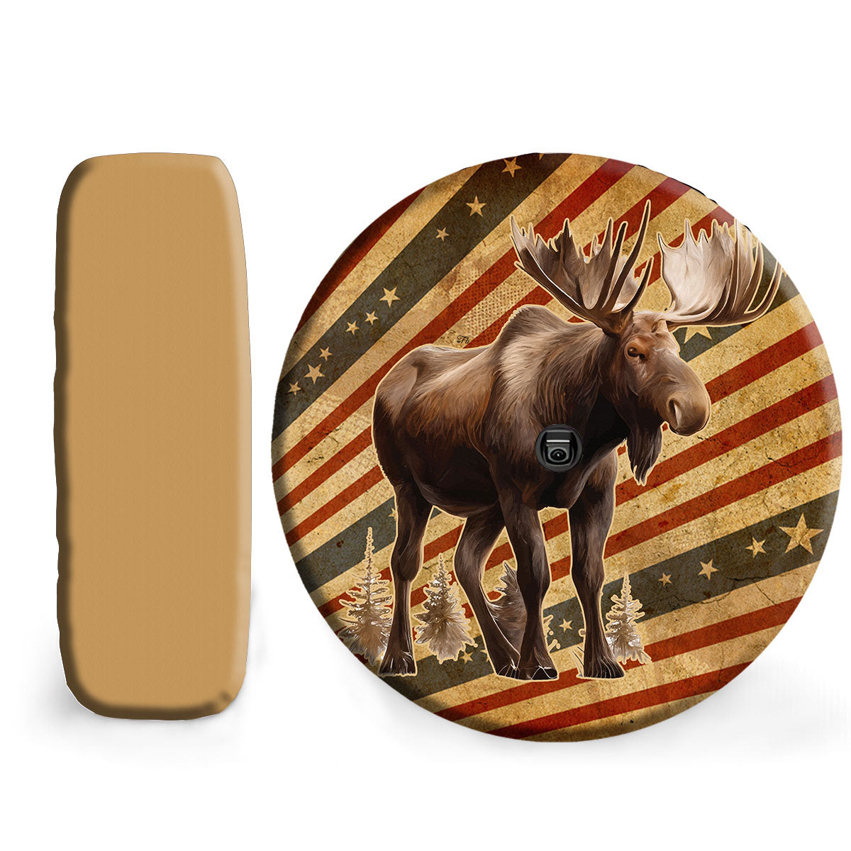 Petthouse | Customized Moose In The Wild On Grunge Stylized American Flag Spare Tire Cover Vintage Moo Hunting