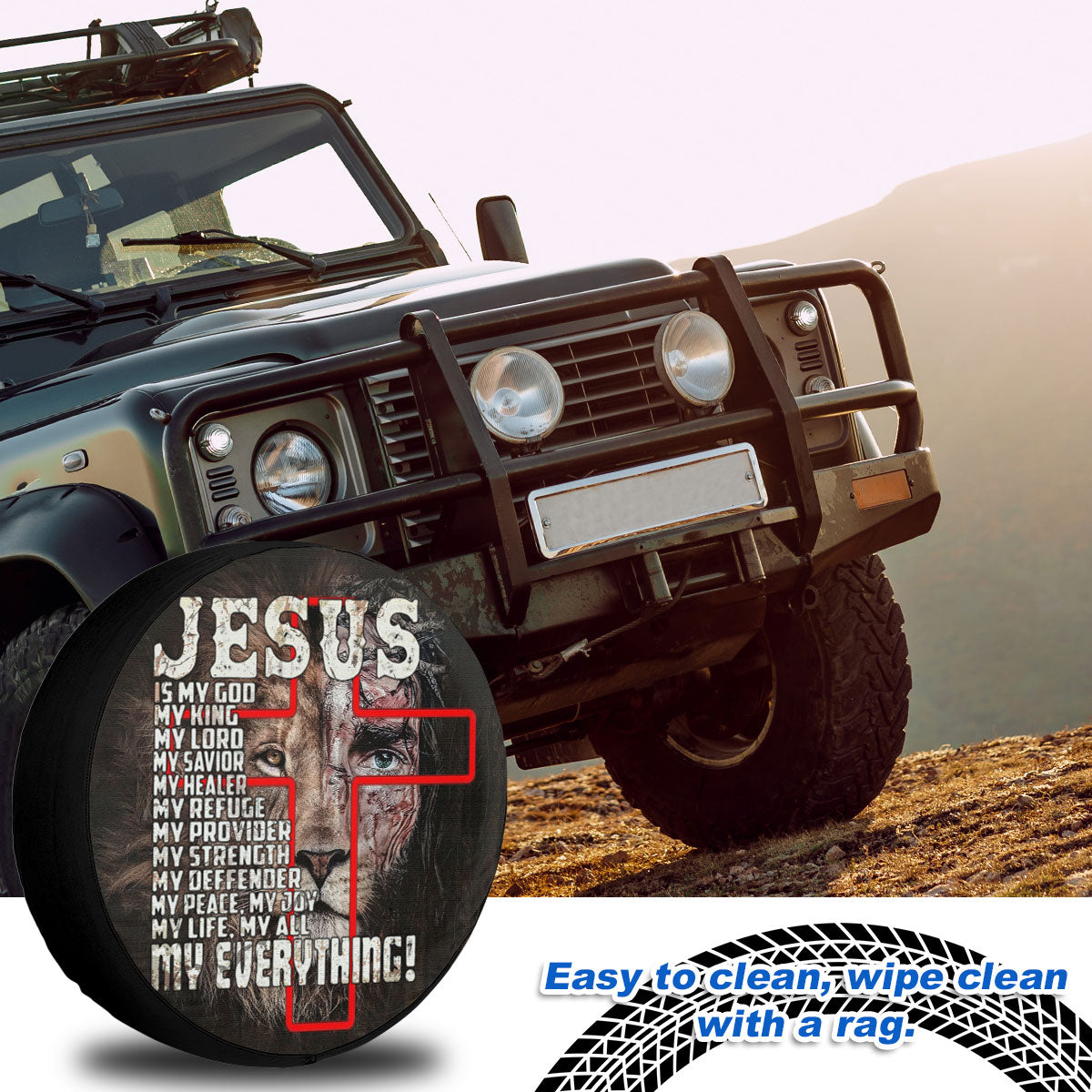 Petthouse | Lion Jesus Face Mixed Car Tire Cover Jesus Lover Jesus Is My God My Everything Spare Tire Cover