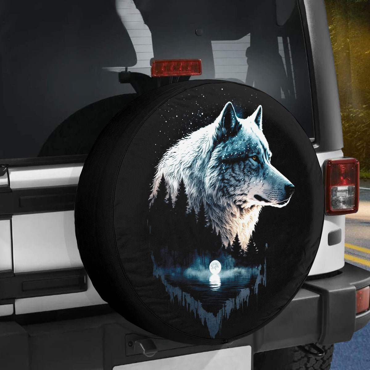 Petthouse | Wolf Mythical Camper Tire Cover Wolf Moon Night Tire Wheel Protector Wolf Lover Gifts