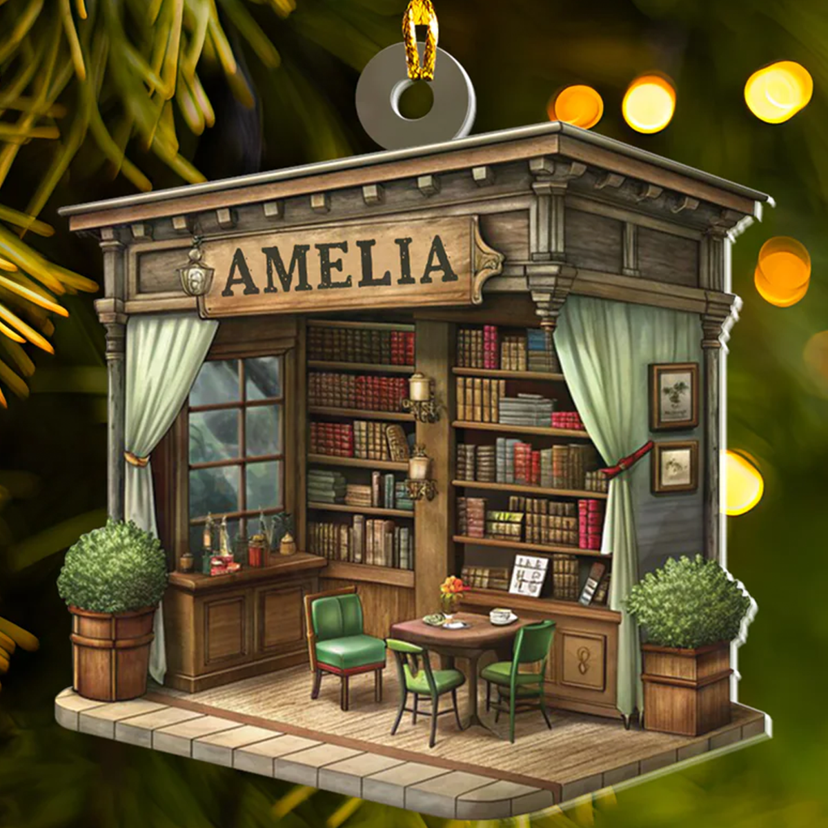 Petthouse | Personalized Book Store 2d Flat Christmas Ornament, Bookshelf Ornament, Gift For Book Lovers