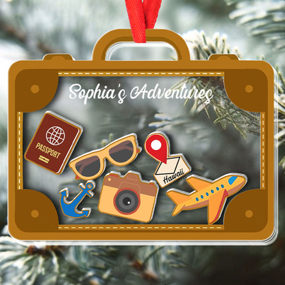 Petthouse | Personalized Travel Adventure Christmas Ornament, Suitcase Travel Ornament, 4d Shaker Ornament