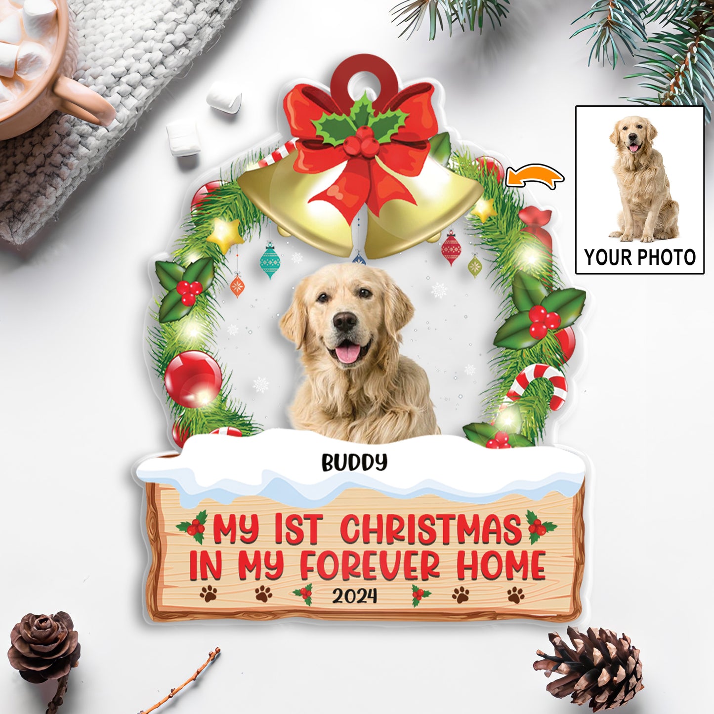 Petthouse | Custom Photo My 1st Christmas In My Forever Home Acrylic Ornament, Christmas Gift For Dog Lovers