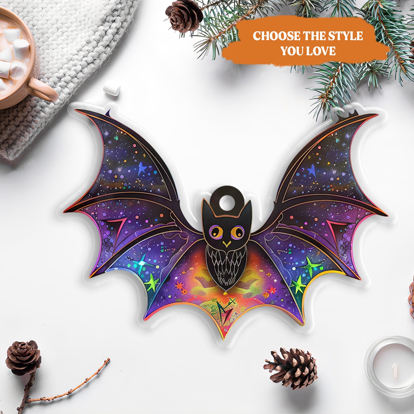 Petthouse | Halloween Bat Suncatcher, Galaxy Spooky Bat Suncatcher, Funny Bat Ornament Window Hanging