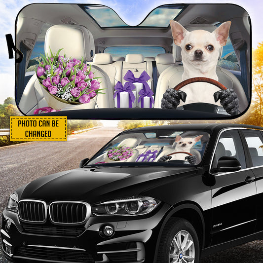 Petthouse | Chihuahua Customizable Sun Shade With Photo Dog Driving Home Windshield Cover Chihuahua Dog Mom