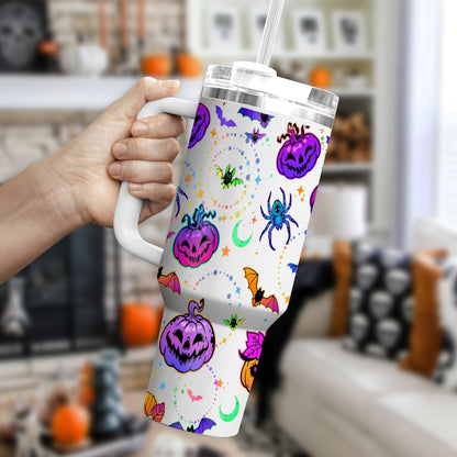 Petthouse | Bat And Pumpkin Halloween Tumbler 40oz, Spooky Tumbler, Mystic Hippie Tumbler, Cute Spooky