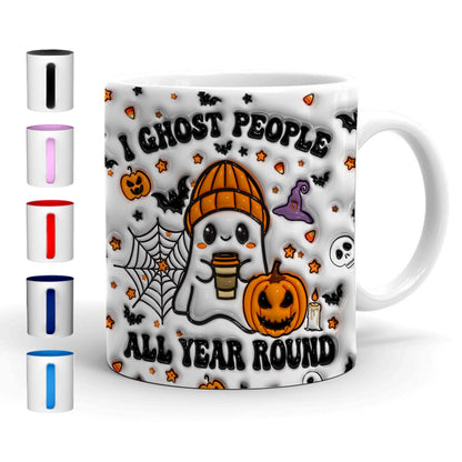 Petthouse | Halloween I Ghost People Inflated Effect 3d Mug, Ghost Pumpkin Mug, Spooky Vibes Ghost Coffee