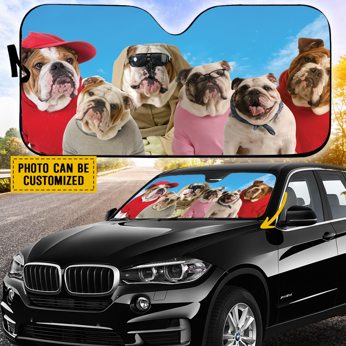 Petthouse | A Bunch Of English Bulldog Windshield Sun Shade Customized Photos Car Shade Dog Driving