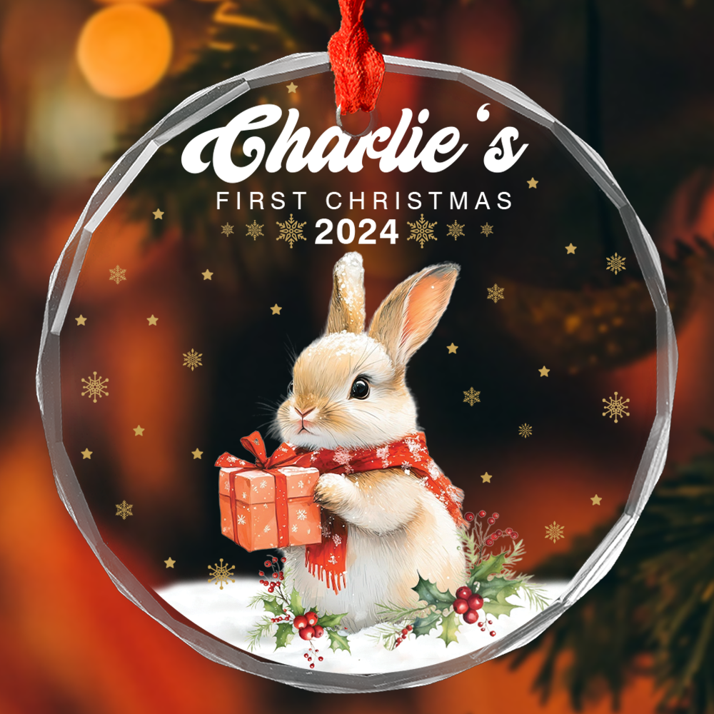 Petthouse | Personalized Baby's First Christmas Ornament 2024, Baby Rabbit Ornament, Christmas Gift