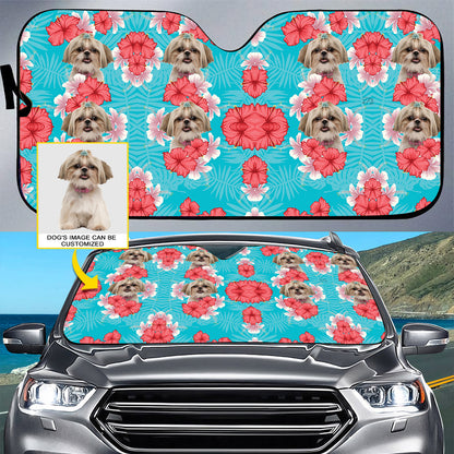 Petthouse | Personalized Dog Sunshade Cute Shih Tzu Hawaii Pattern Car Sun Shade Windshield Sun Visor