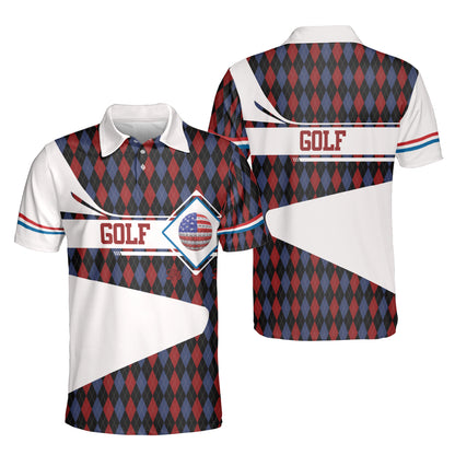 Petthouse | Golf Polo Shirt Golf American Flag Pattern Golf Argyle Seamless Golfer Gift Polo For Golf Players Daddy