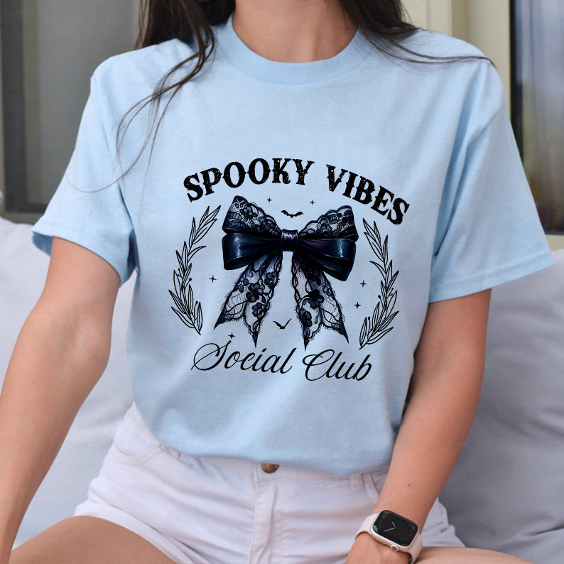 Petthouse | Spooky Vibes Social Club Shirt, Halloween Shirt, Halloween Coquette Bow Shirt