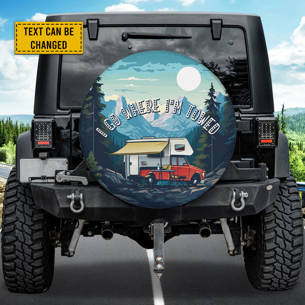 Petthouse | Customized Name Camping Truck Sunset Mountains River Landscape Spare Tire Cover Camping Camper Truck Cover