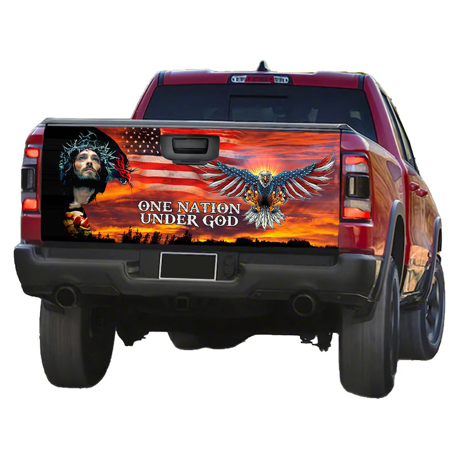 Petthouse | One Nation Under God Tailgate Wrap Decal Jesus Christian Us Eagle Decal Sticker