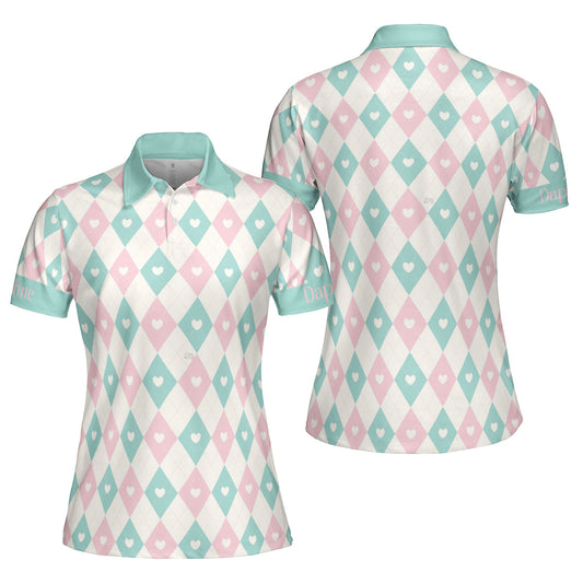 Petthouse | Customized Name Argyle Seamless Pattern Polo Shirt Argyle Heart Style Womens Polo Shirts Mom Gift