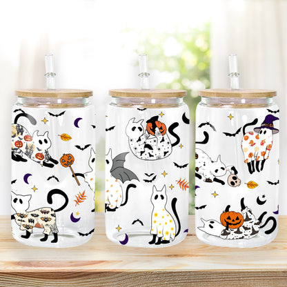 Petthouse | Halloween Ghost Cats Glass Can Cup, Pooky Season Coffee Mug, Iced Coffee Cup, Ghost Cat Coffee