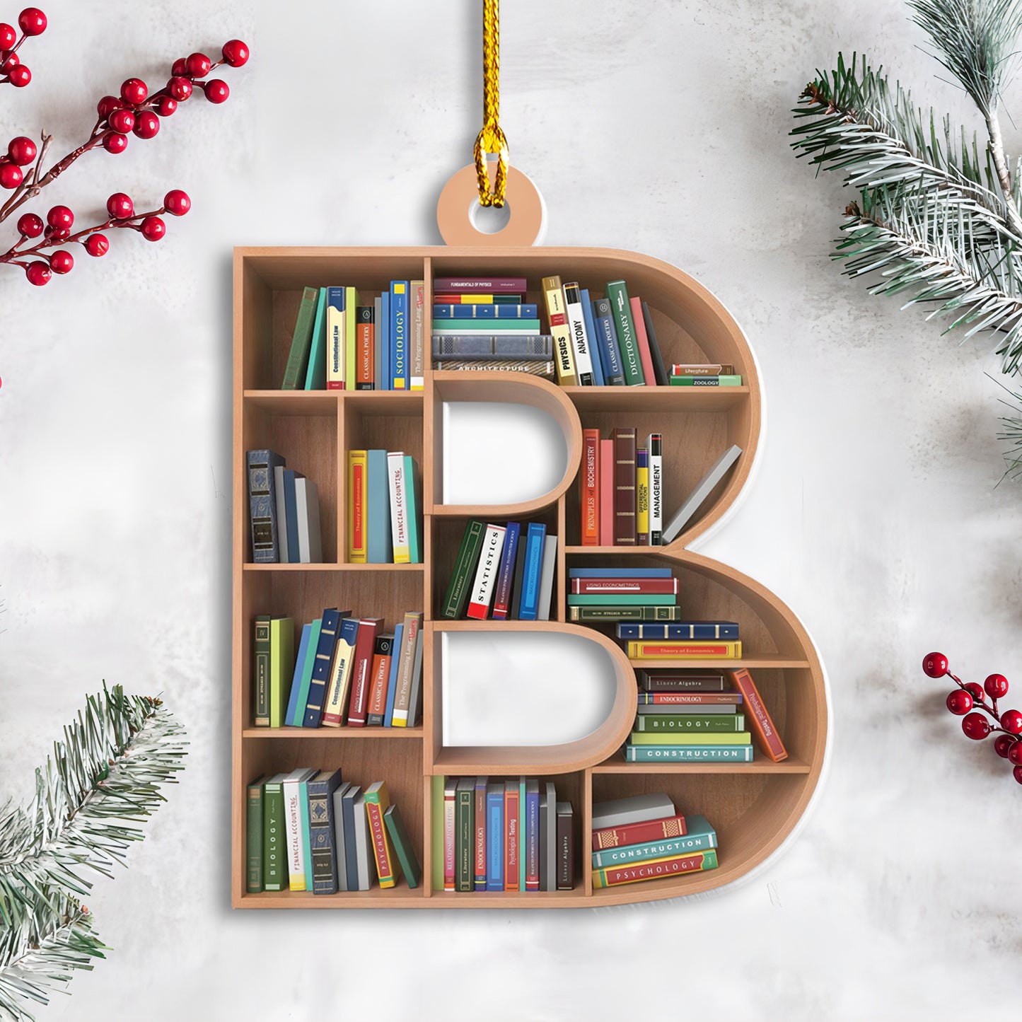 Petthouse | Personalized Christmas Book Tree Name Letter Ornament, Book Club Ornament, Book Lover Gift