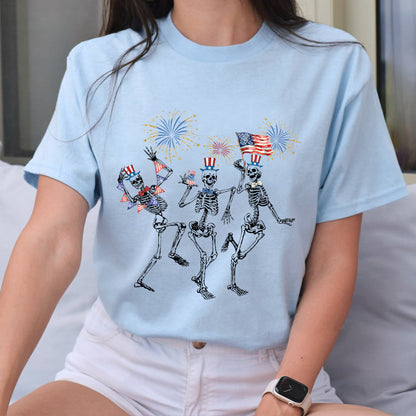 Petthouse | 4th Of July Skellies, Dancing Skeleton Shirt, Stars And Stripes, Red White Blue