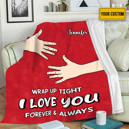 Petthouse | Personalized Red Valentine Day Fleece Blanket, Wrap Up Tight I Love You Throw Blanket, Newlywed Couple