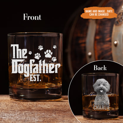 Petthouse | Personalized The Dogfather Whiskey Glass, Dog Photo Rock Glass Gift For Dog Lovers