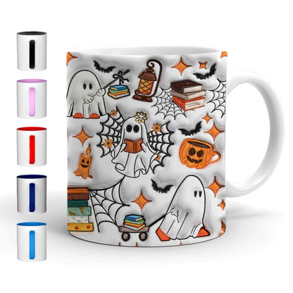 Petthouse | Ghost Reading Book Ceramic Mug, Halloween Coffee Mug, Bookish Ghost Mug, Spooky Vibes