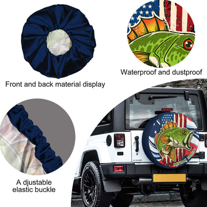 Petthouse | Customized Name Fishing Grunge Stylized American Flag Spare Tire Cover Fishing Car Accessory Car Decoration