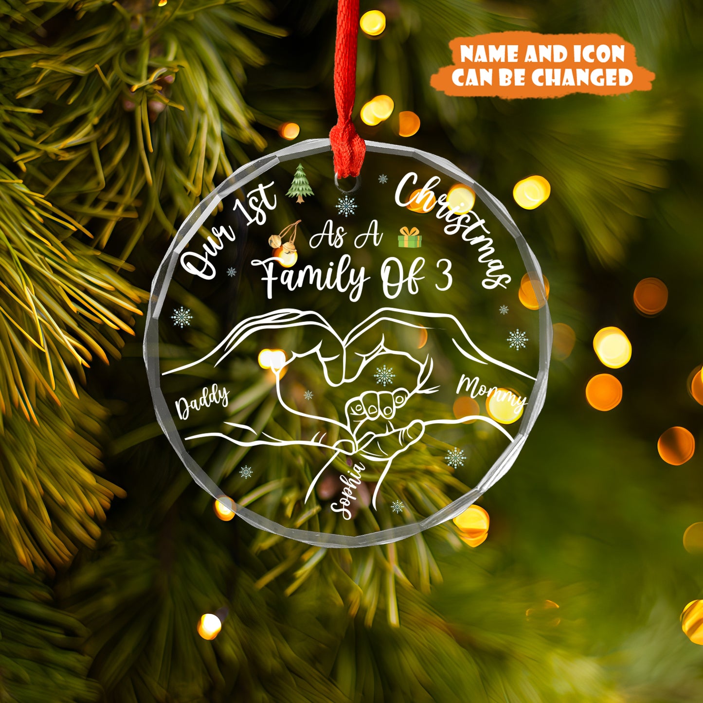 Petthouse | Personalized Baby's First Christmas As A Family Glass Ornament, First Baby Christmas Ornament