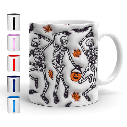 Petthouse | Dancing Skeleton Halloween Inflated 3d Mug, Halloween Mug, Halloween Coffee Cup