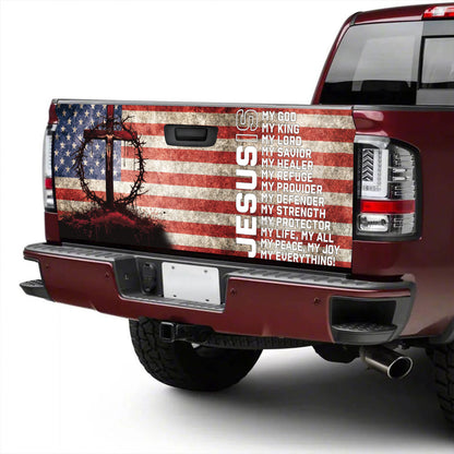 Petthouse | Jesus Cross American Flag Tailgate Wrap Jesus Is My Lord Tailgate Mural Catholic Men Gift Idea