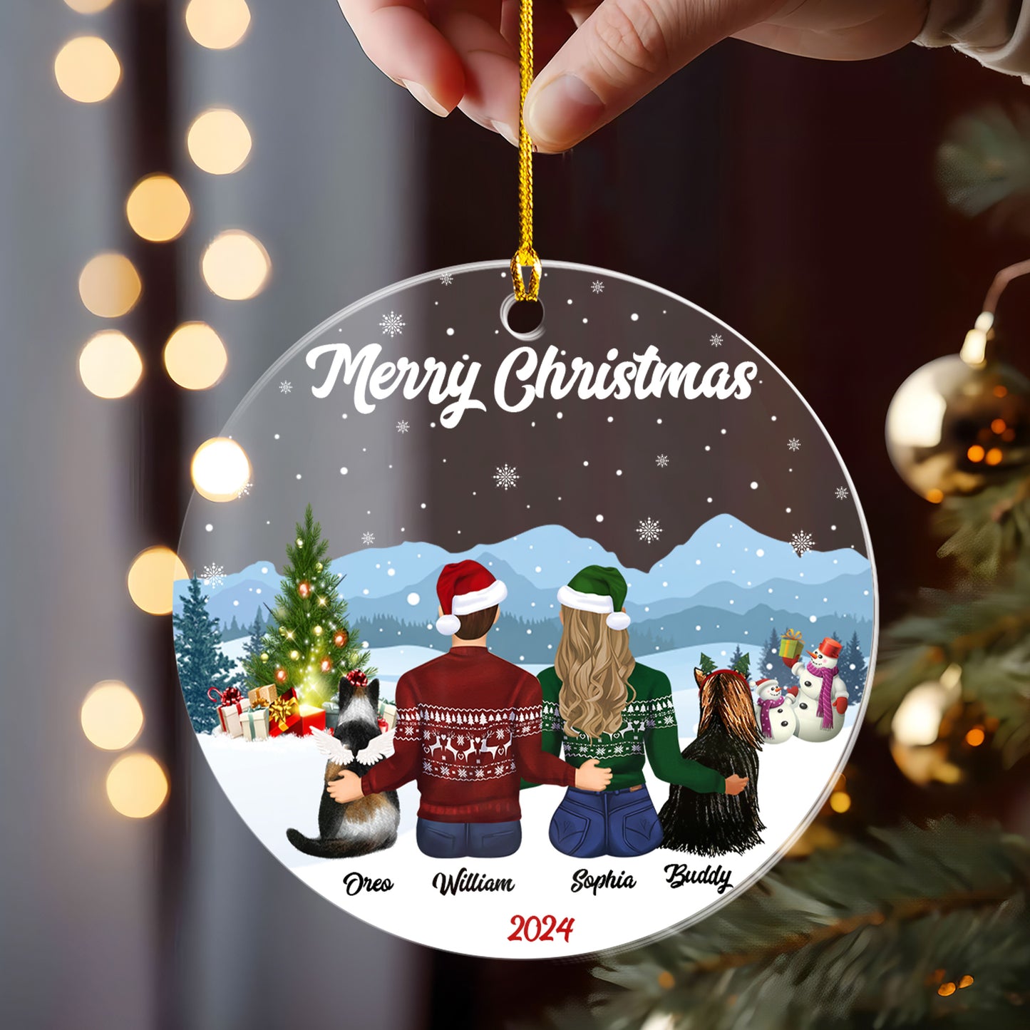 Petthouse | Personalized Couple Christmas Ornament With Pets, Pet Lover Gifts For Couple, Xmas Ornament 2024