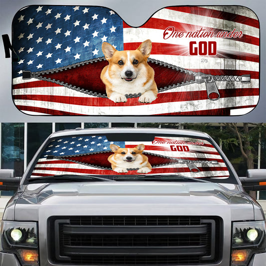 Petthouse | Dog Sunshade Corgi One Nation Under God Car Sun Shade Windshield American Patriot