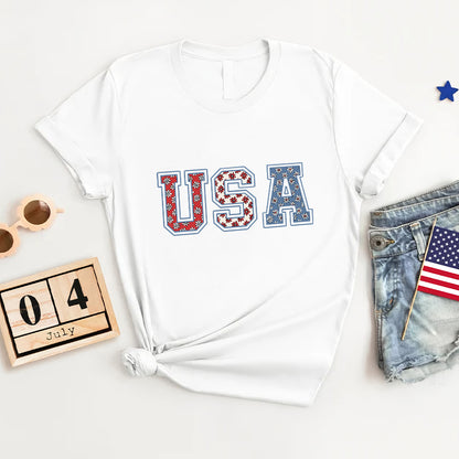 Petthouse | 4th Of July Usa Floral Flowers Shirt, Independence Day Women Tee