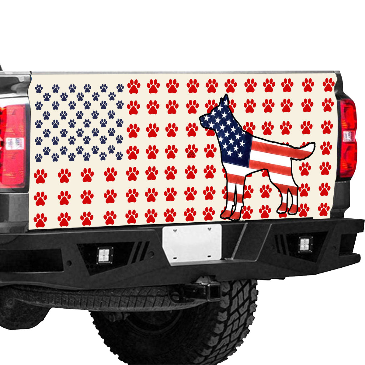 Petthouse | German Shepherd Tailgate Vinyl Wrap American Flag  Tailgate Sticker Pet Paw Tailgate Mural