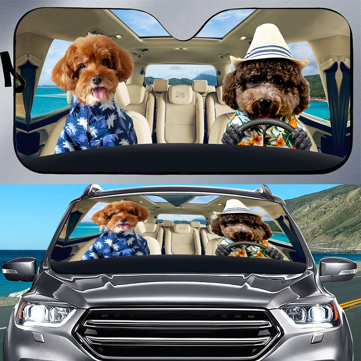 Petthouse | Poodle Dog Summer Cloth Windshield Sun Shade Dog Beach Driving Front Window Sun Visor Summer Vibe