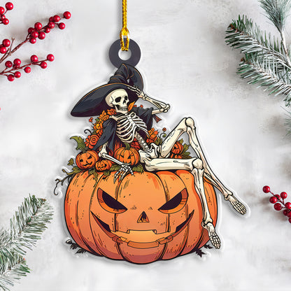 Petthouse | Happy Halloween Skeleton Ornament, Pumpkin Witch Acrylic Ornament Window Hanging, Gift Halloween