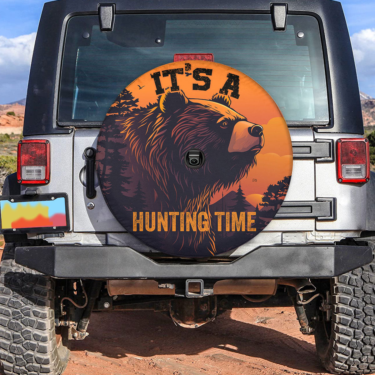 Petthouse | Customized Name Wild Bear Hunting Time Spare Tire Cover Hunting Forest Car Accessory Truck Cover