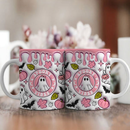 Petthouse | Halloween Spooky Vibes 3d Inflated Effect Mug, Spooky Ghost Vibes Ghost Boo Spooky Season