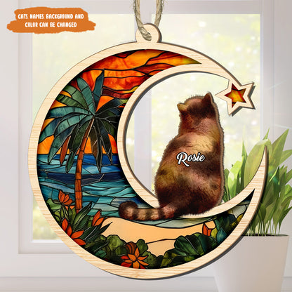 Petthouse | Customized Cat Breed Memorial Suncatcher, Couple Cat On Moon Loss Of Pet Sympathy Gift