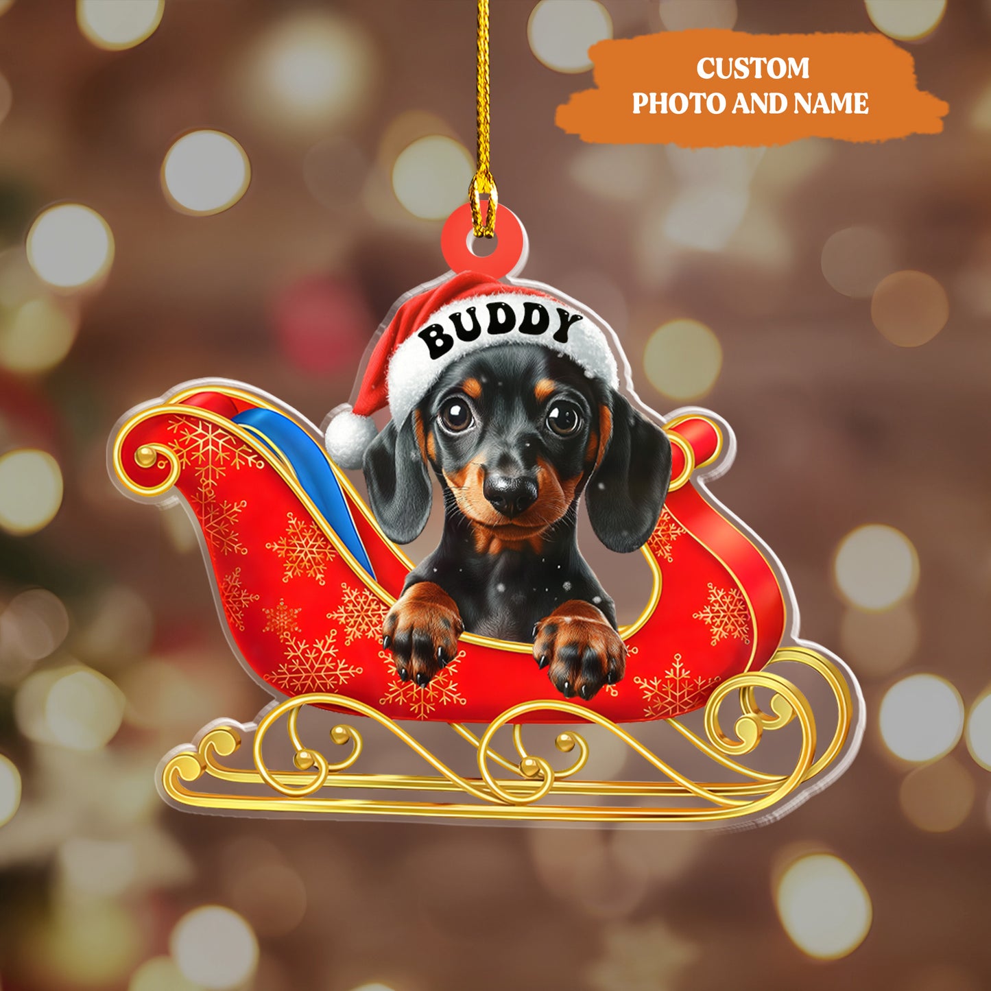 Petthouse | Personalized Dachshund Dog Christmas Ornament, 2d Flat Dog Ornament, Christmas Tree Hanging