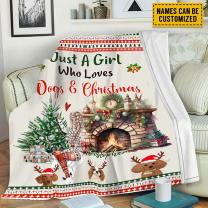 Petthouse | Personalized Merry Christmas Fleece Blanket, Just A Girl Boy Who Loves Dogs Throw Blanket, Dog Lover Gift