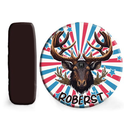 Petthouse | Customized Moose Head On American Patriotic Background Spare Tire Cover Hunting Season