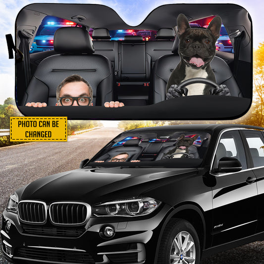 Petthouse | French Bulldog Customized Photo Windshield Sun Shade Help Me Police Funny Front Window Sun