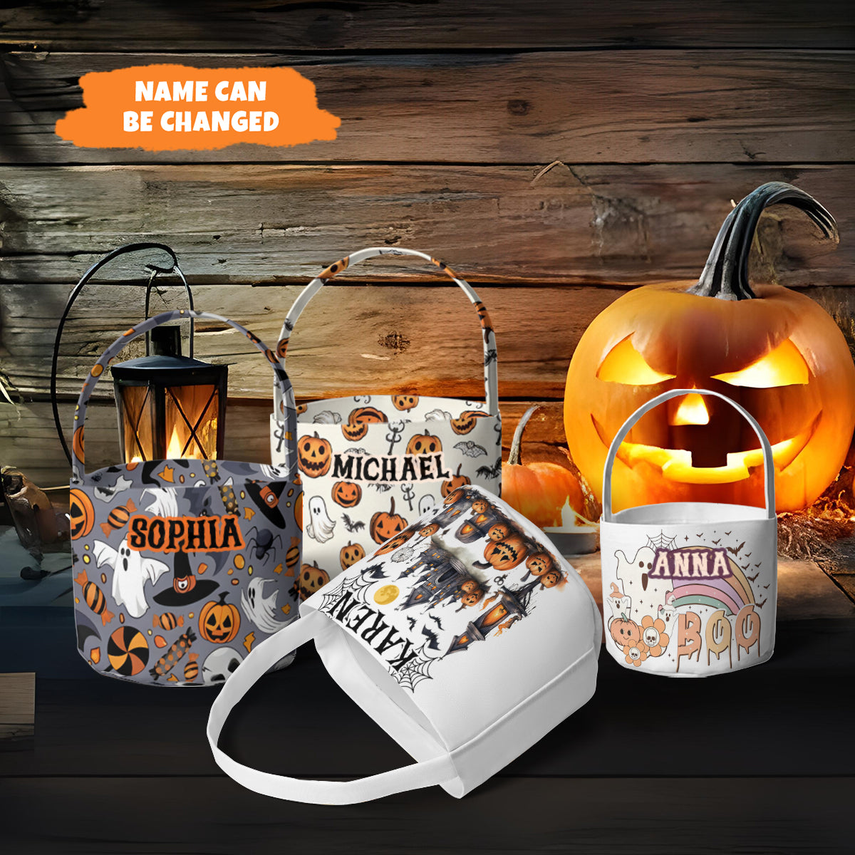 Petthouse | Custom Kids Name Halloween Basket, Spooky Candy Bucket, Halloween Bucket With Names