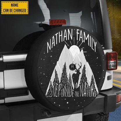 Petthouse | Customized Name Deer Mountains Sun Forest Landscape Spare Tire Cover Truck Decoration Camping Lovers Gift