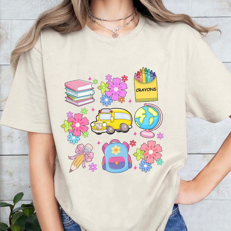 Petthouse | Coquette Teacher Back To School Shirt, School Bus Books Shirt, First Day Of School Shirt