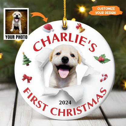 Petthouse | Personalize Dog Photo Ornament, Dog First Christmas, Dog Happy Anniversary, Custom Photo And Text